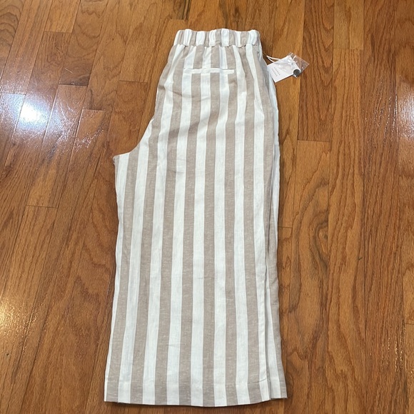 Lauren Conrad Tan White Stripe Size XL NWT Linen Blend Fully Lined Wide Leg - Picture 1 of 13